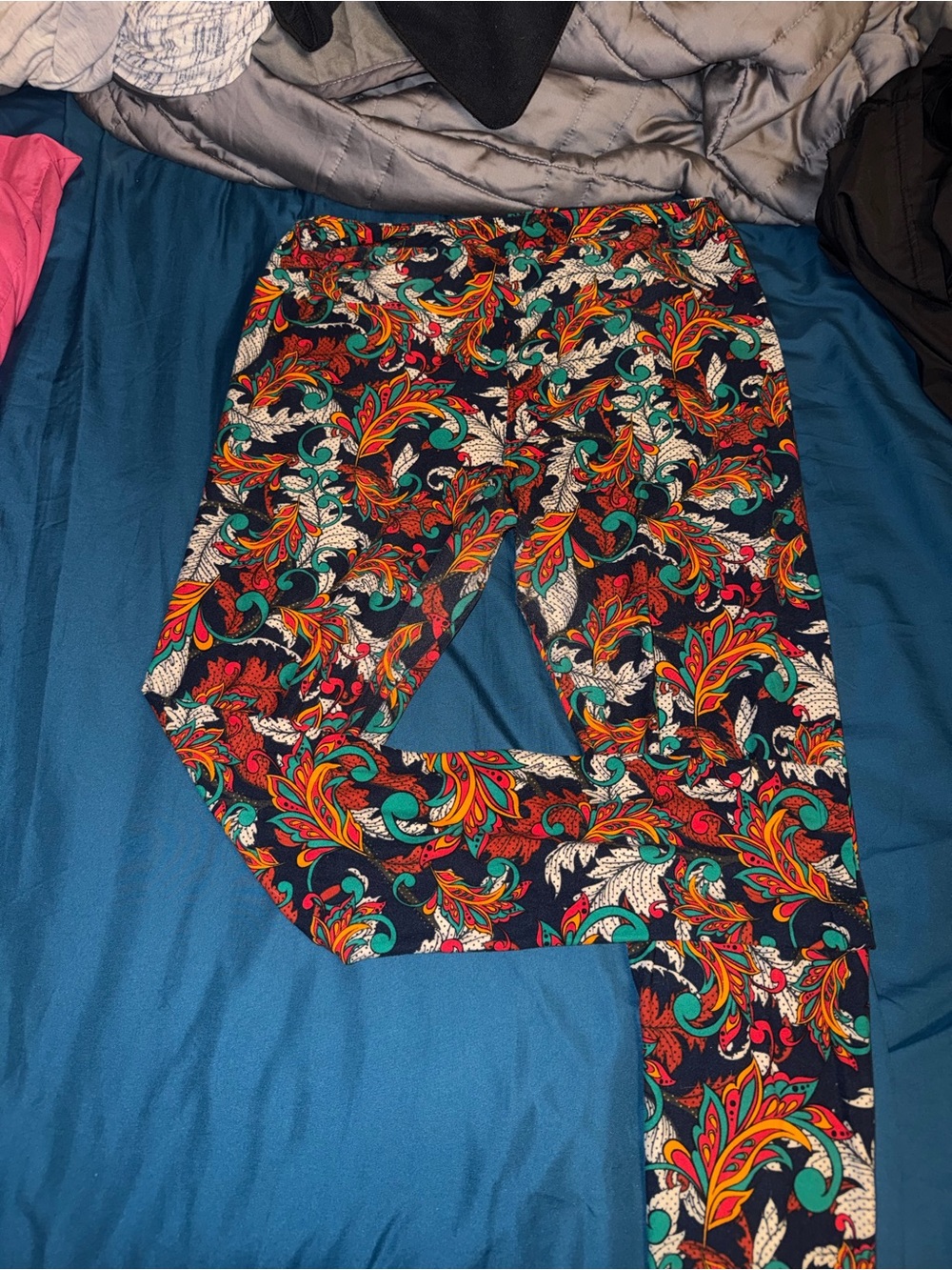 LuLaRoe Women's Leggings - Navy, Teal, Red, Orange, Cream Paisley Print